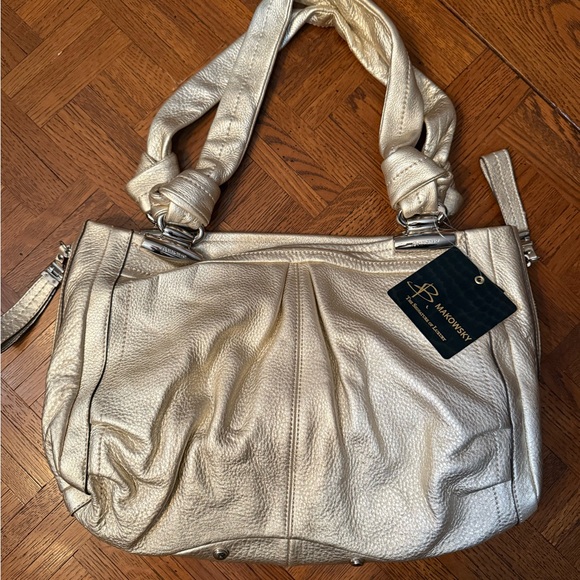 b. makowsky Handbags - b. makowsky Metallic Champagne Leather Shoulder Bag